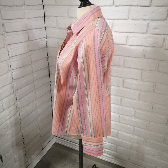 Talbots Wrinkle Resistant Stretch Ladies Size 12P Multi Colored Striped Shirt - Picture 5 of 10